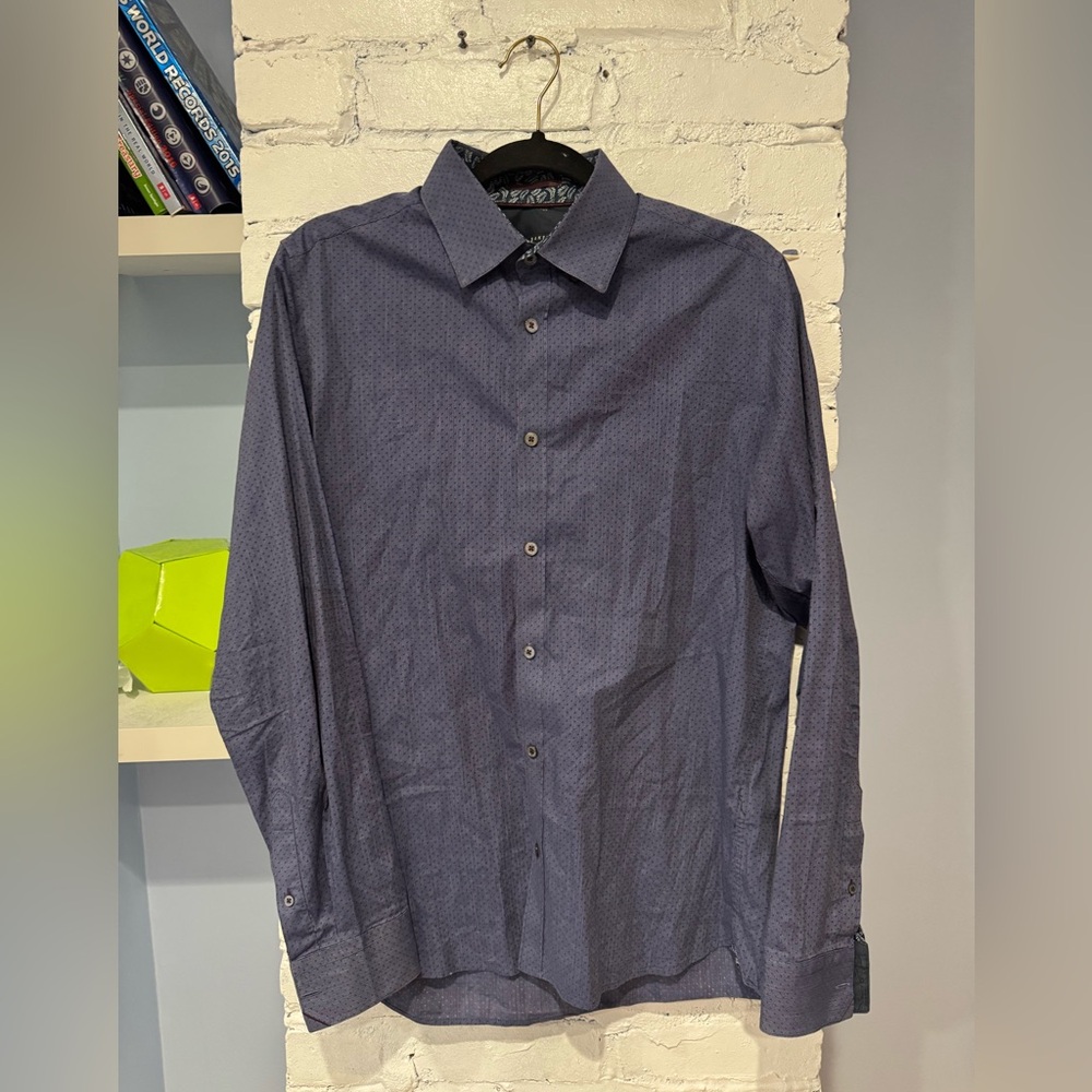 Ted Baker Shirt Mens 3 Medium Amethyst Collared‎ Flip Cuff Long Sleeve Geo Print